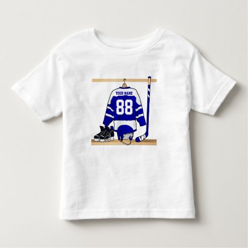 Personalized Blue and White Ice Hockey Jersey Toddler T_shirt