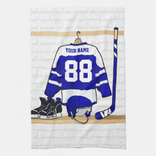 Personalized Blue and White Ice Hockey Jersey Towel