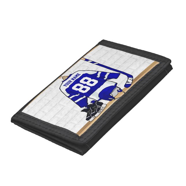 Personalized Blue and White Ice Hockey Jersey Tri-fold Wallet (Bottom)