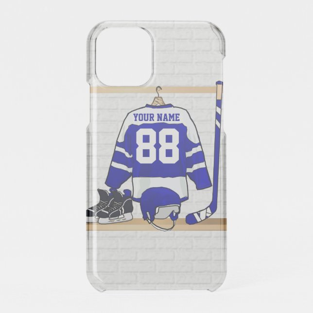 Personalized Blue and White Ice Hockey Jersey Uncommon iPhone Case (Back)