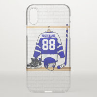 Personalized Blue and White Ice Hockey Jersey