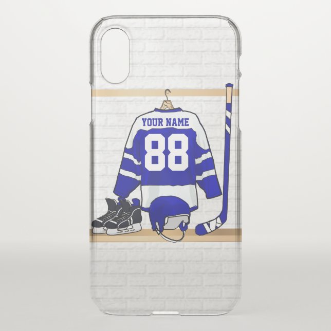 Personalized Blue and White Ice Hockey Jersey Uncommon iPhone Case (Back)