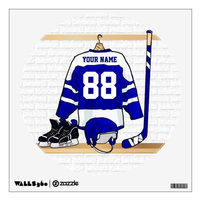 Personalized Blue and White Ice Hockey Jersey Wall Sticker (Front)