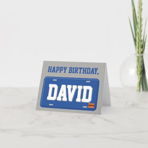Personalized Blue and White License Plate Birthday Card