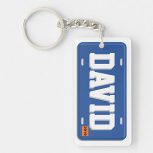 Personalized Blue and White License Plate Keychain