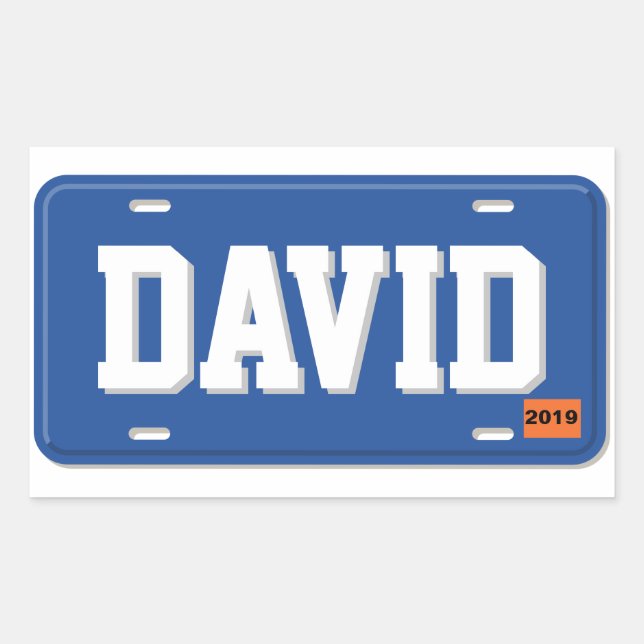 Personalized Blue and White License Plate Rectangular Sticker (Front)