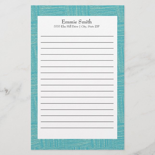 Personalized Blue and White Lined Stationery (Front)