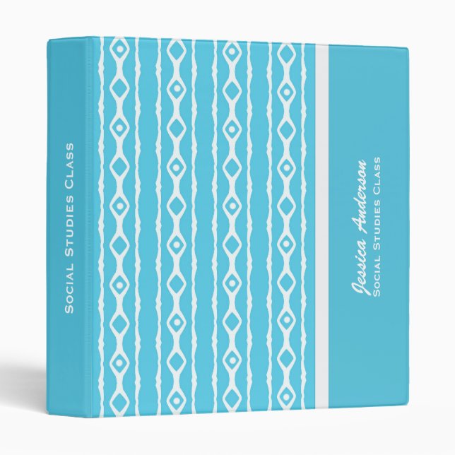 Personalized: Blue And White Link Pattern Binder (Front/Spine)