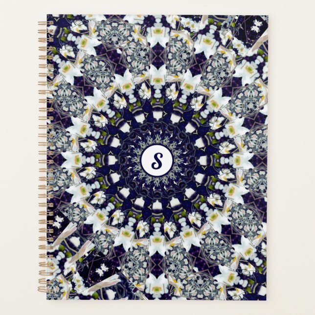 Personalized Blue and White Mandala Spiral Planner (Front)