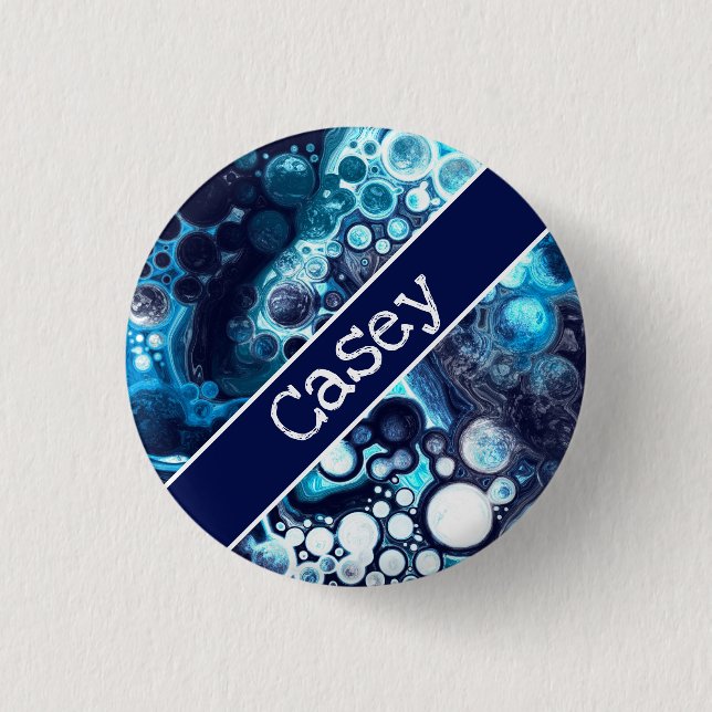 Personalized Blue and White Marble Fluid Art    Button (Front)