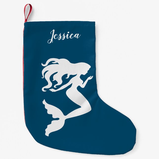 Personalized Blue and White Mermaid Stocking (Front)