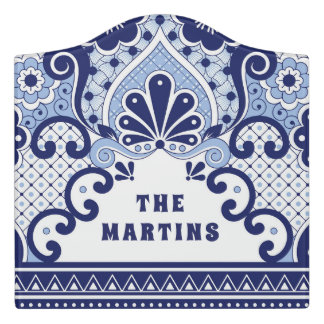 Personalized Blue and White Mexican Talavera Tile Door Sign