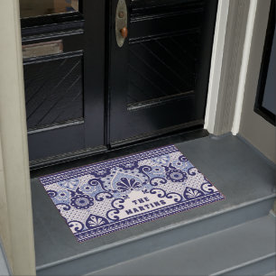 Personalized Blue and White Mexican Talavera Tile Doormat