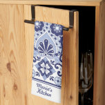 Personalized Blue and White Mexican Talavera Tile Kitchen Towel<br><div class="desc">This kitchen towel design features a traditional blue and white Mexican talavera  style tile pattern. You can personalize with your name.</div>