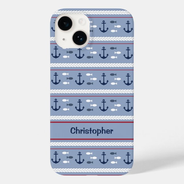 Personalized Blue and White Nautical Anchors Case-Mate iPhone Case (Back)