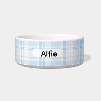 PERSONALIZED BLUE AND WHITE PLAID BOWL