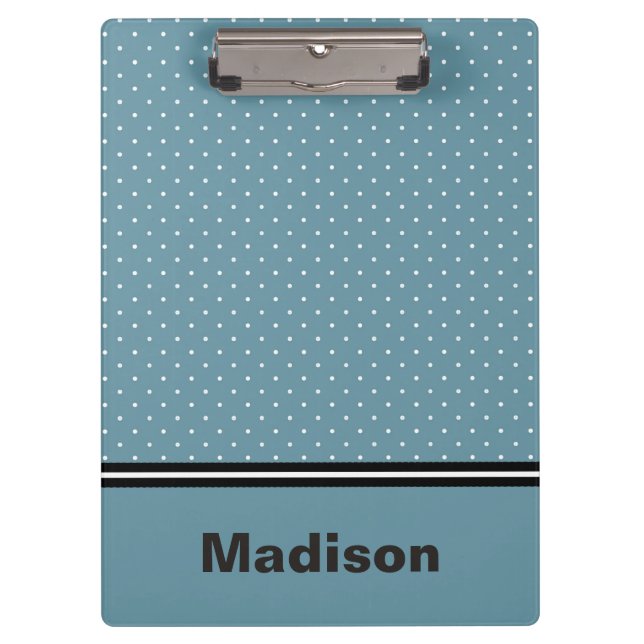 Personalized Blue and White Polka Dot Clipboard (Front)