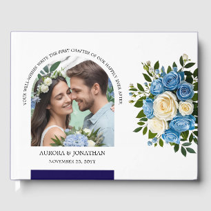 Personalized Blue and White Rose Guest Book