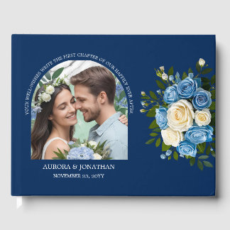 Personalized Blue and White Rose Guest Book