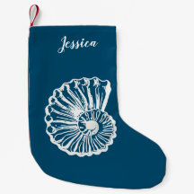 Personalized Blue and White Shell Stocking