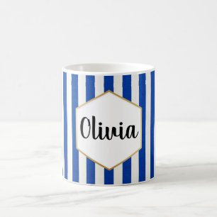 Personalized Blue and White Striped Coffee Mug