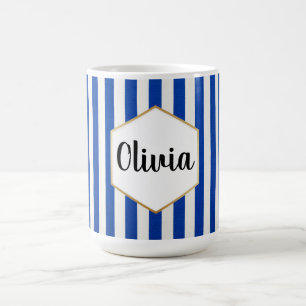 Personalized Blue and White Striped Coffee Mug