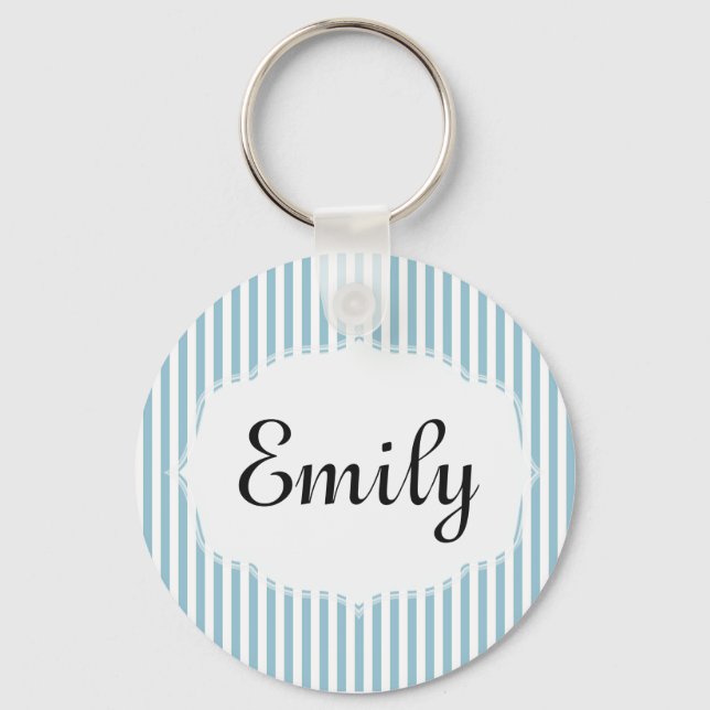 Personalized Blue and White Striped Keychain (Front)