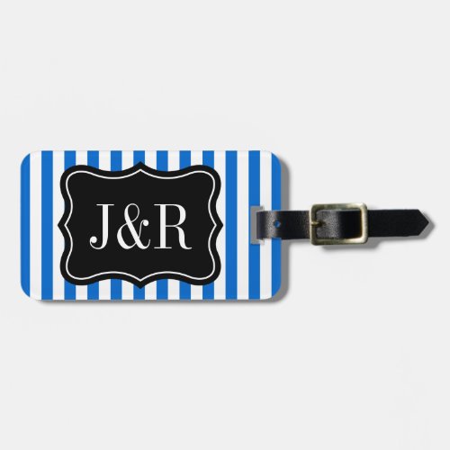 Personalized blue and white striped luggage tag
