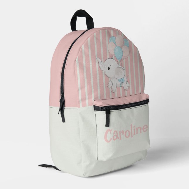 Personalized blue and white striped printed backpack (Back Corner Left)
