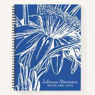 Personalized Blue and White Vintage Floral Chic Notebook