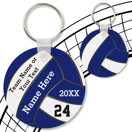 Personalized Blue And White Volleyball Keychains