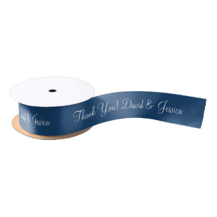 Personalized blue and white wedding favor ribbon