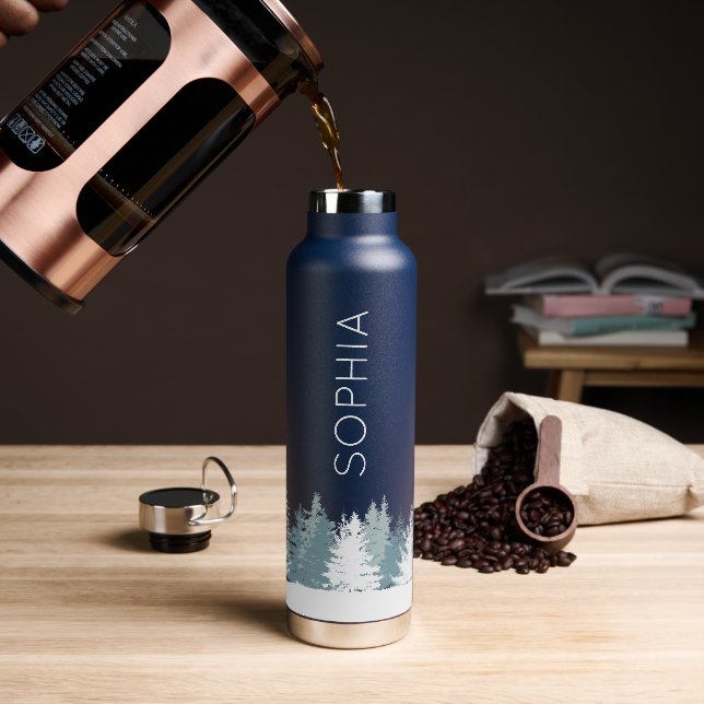 Personalized Blue And White Winter Water Bottle (Coffee)