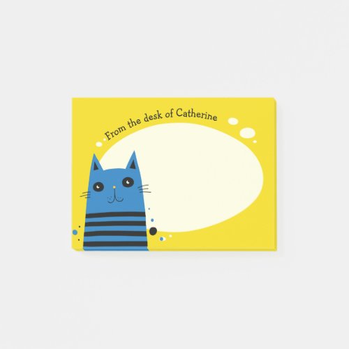 Personalized Blue and Yellow Cat Post_it Notes