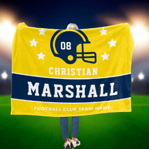 Personalized Blue and Yellow Football Player Name Fleece Blanket