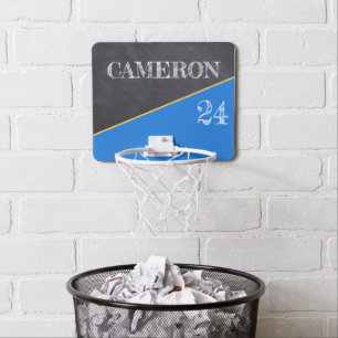 Personalized Blue and Yellow Gold Chalkboard Name Mini Basketball Hoop