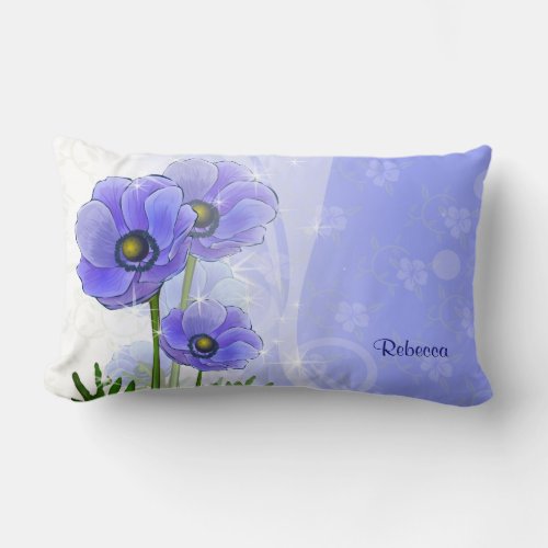 Personalized Blue Anemone floral Lumbar Pillow