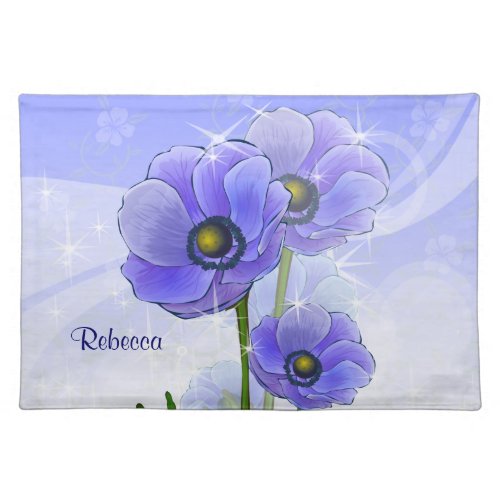 Personalized Blue Anemone floral Placemat