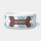 Personalized blue argyle dog bone pet food bowl
