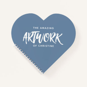 Personalized Blue Artist Heart Sketchbook Notebook
