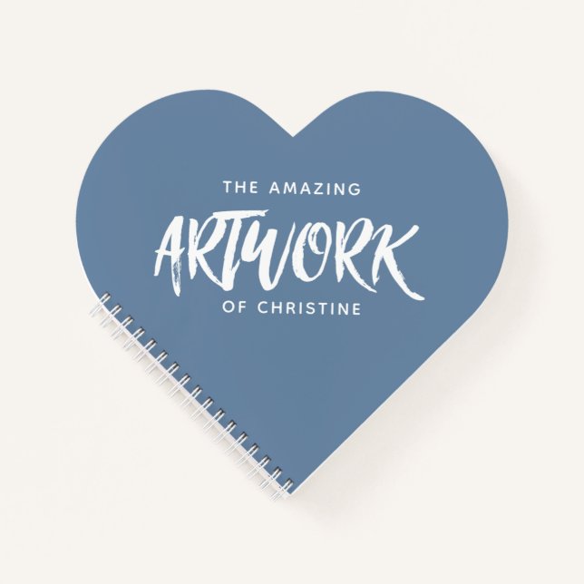 Personalized Blue Artist Heart Sketchbook Notebook (Front)