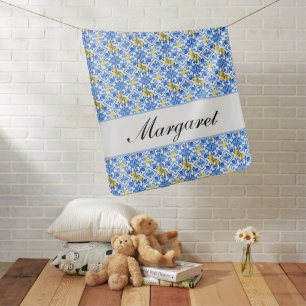 Personalized Blue Azulejo Watercolor Monogram Name Baby Blanket