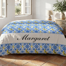 Personalized Blue Azulejo Watercolor Monogram Name