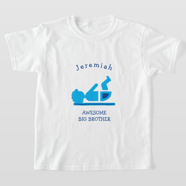 Personalized Blue Baby Afro AWESOME BIG BROTHER T-Shirt (Laydown)