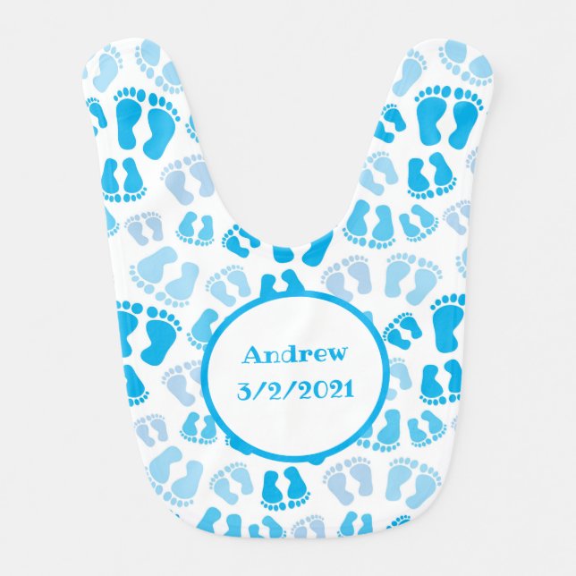 Personalized Blue Baby Boy Baby Feet Baby Bib (Front)