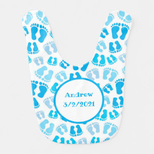Personalized Blue Baby Boy Baby Feet Bib
