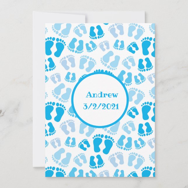 Personalized Blue Baby Boy Baby Feet Thank You Card (Front)