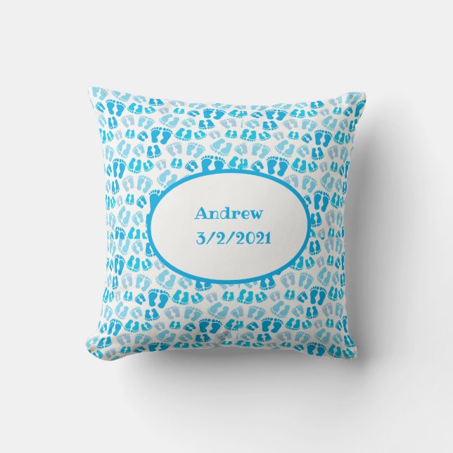 Personalized Blue Baby Boy Baby Shower Nursery  Throw Pillow (Front)