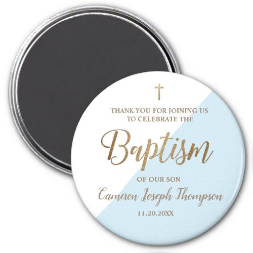 Personalized blue Baby boy baptism thank you  Magnet