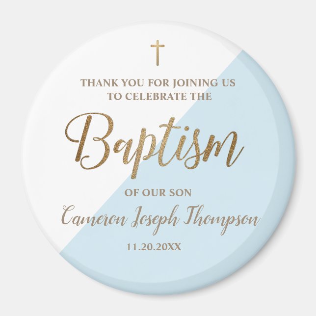 Personalized blue Baby boy baptism thank you  Magnet (Front)